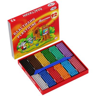 КанцРЦ Пластилин Гамма "Мультики", 12 цветов, 240г, со стеком, картон 280018/281018